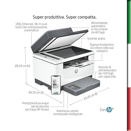 STAMPANTE HP MFC LASERJET M234SDW 6GX01F 3IN1 A4 29PPM WIFI-LAN-USB-BT ADF 600X600 1Y FR 64MB