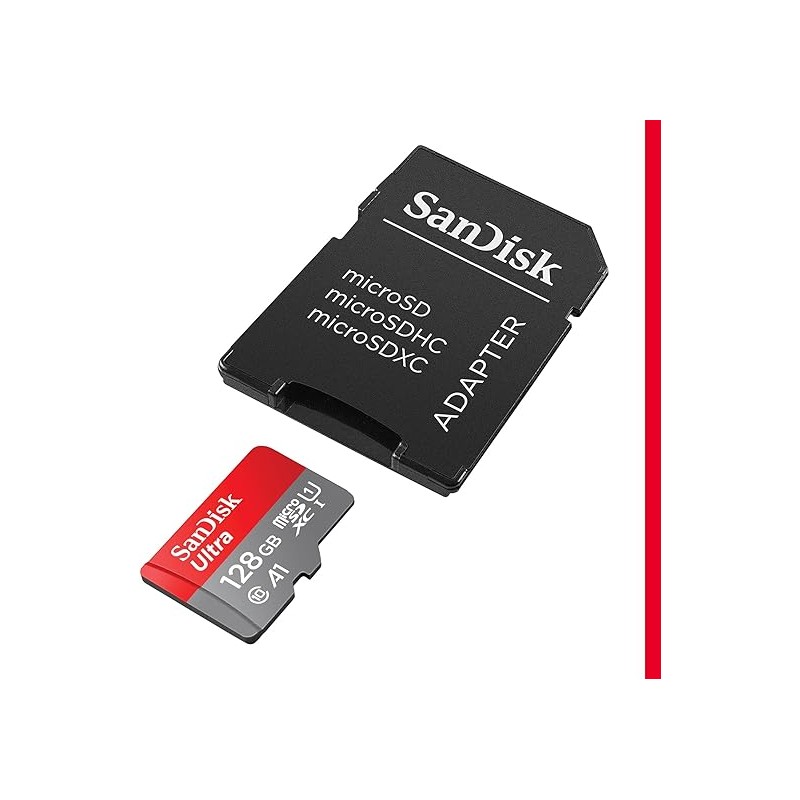 SD Memory Card MICRO SanDisk 128GB Ultra SDXC + adattatore SD fino a 140 MB/s con prestazioni app A1 UHS-I Class 10 U1