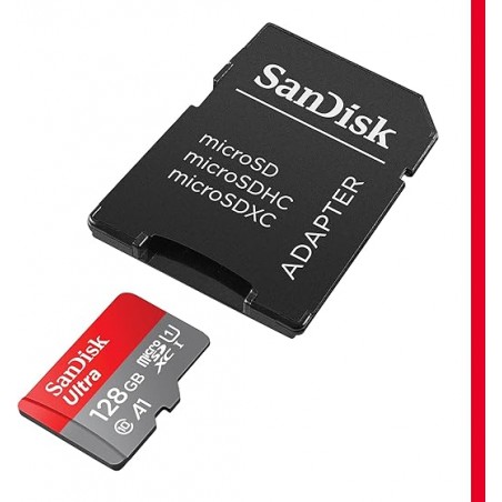 SD Memory Card MICRO SanDisk 128GB Ultra SDXC + adattatore SD fino a 140 MB/s con prestazioni app A1 UHS-I Class 10 U1