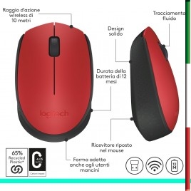 MOUSE LOGITECH RETAIL M171 CORDLESS OTTICO RED USB