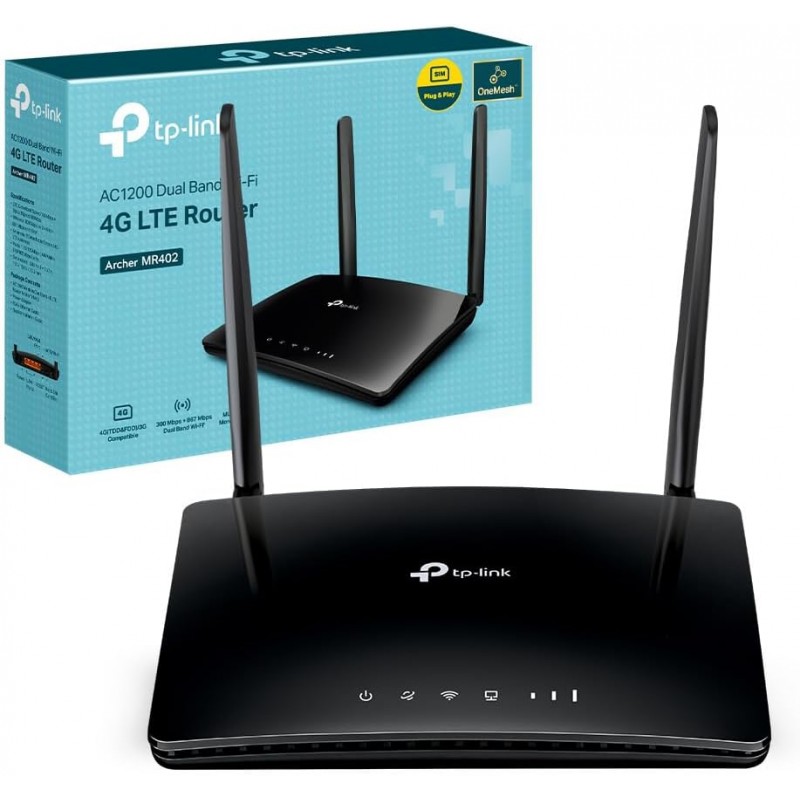 ROUTER TP-Link Archer MR402 WiFi con SIM, Router 4G LTE WiFi Dual-Band AC1200Mbps, 3 Porte LAN e 1 LAN/WAN, Plug & Play, 2 Ante